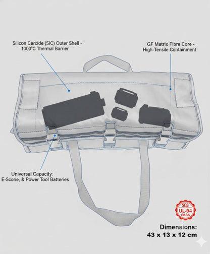 Technical diagram of a battery carrying case with labeled components on a gray background.