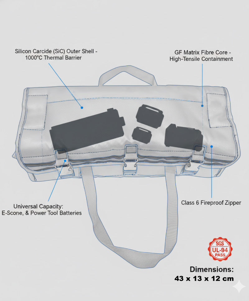 Diagram of a protective bag with labeled components on a gray background